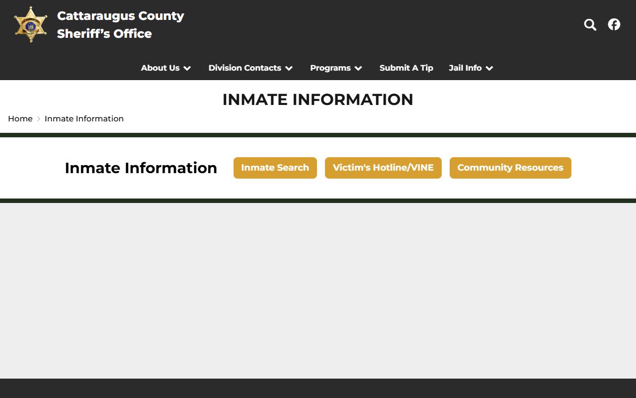 Cattaraugus County inmate information page for jail records