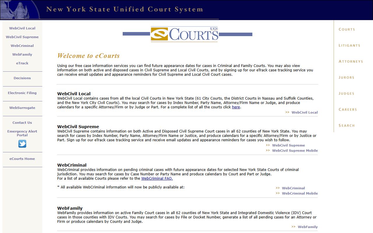 New York eCourts portal for Cattaraugus County court records after arrest